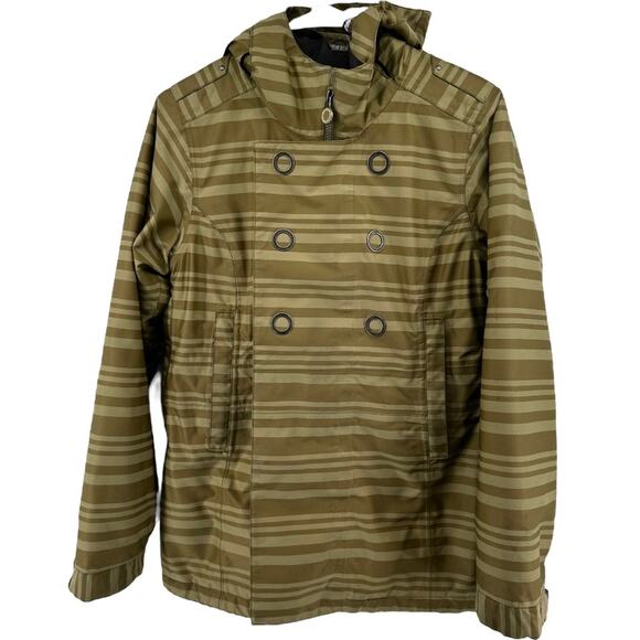 Bonfire Taylor Jacket Striped Double Breasted Mid Fit Hooded Outdoor Green Small - Picture 1 of 10